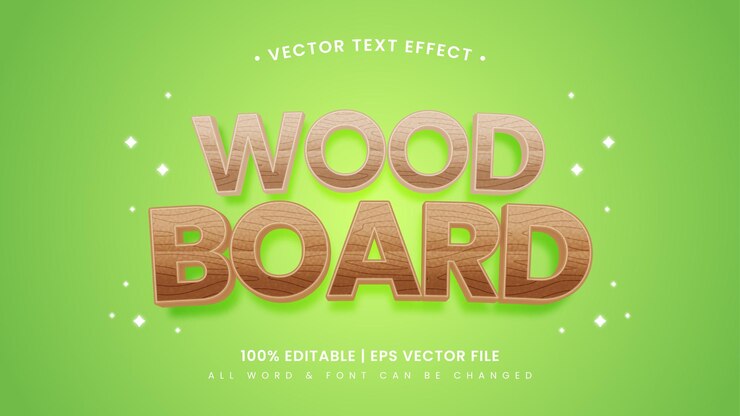 Vector efecto de estilo de texto 3d de tablero de madera. estilo de texto de ilustrador editable.