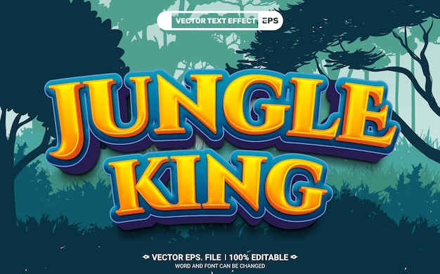 Efecto de estilo de texto 3d vectorial editable del rey de la jungla con fondo de jungla