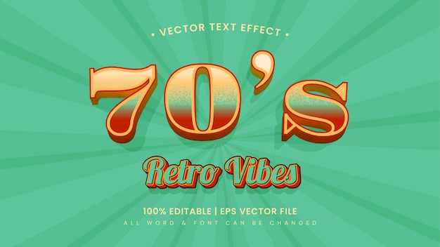 Efecto de estilo de texto 3d de vibraciones retro de los años 70. Estilo de texto de ilustrador editable.