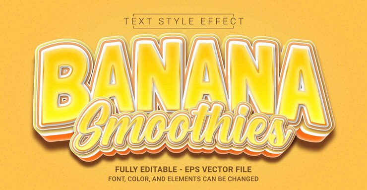 Vector efecto de estilo de texto de batidos de plátano plantilla de texto gráfico editable
