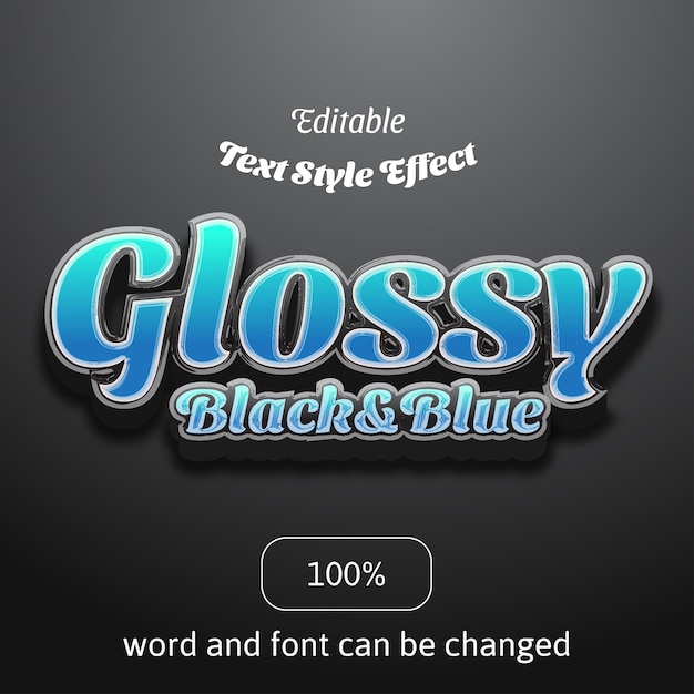Efecto de estilo de texto brillante 3d en color negro y azul