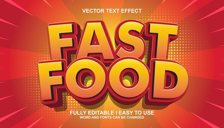Vector efecto de estilo de texto de comida rápida editable en 3d