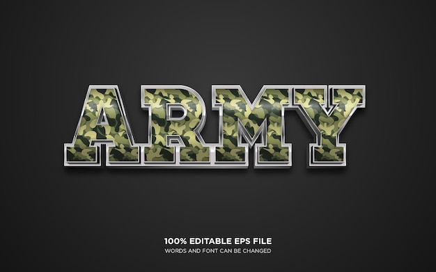 Vector efecto de estilo de texto editable 3d army