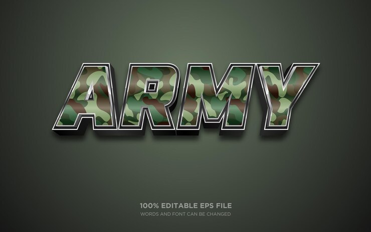 Vector efecto de estilo de texto editable 3d army