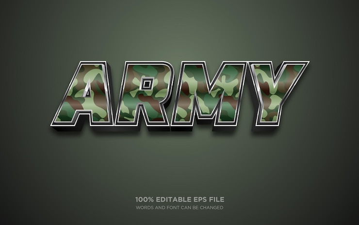 Vector efecto de estilo de texto editable en 3d del ejército
