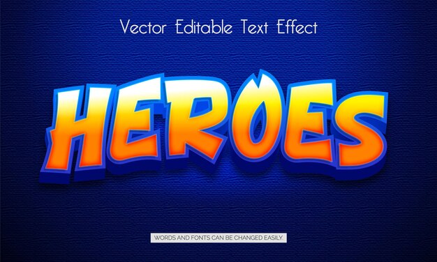 Vector efecto de estilo de texto editable 3d de héroes