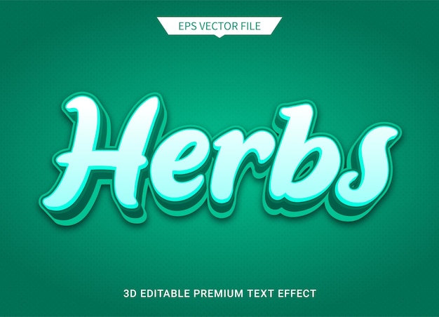 Efecto de estilo de texto editable 3d de hierbas verdes vector premium