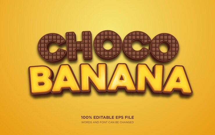Vector efecto de estilo de texto editable 3d de plátano de chocolate