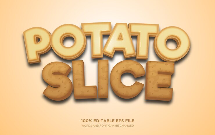 Vector efecto de estilo de texto editable en 3d de potato slice