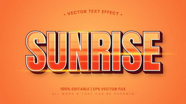 Efecto de estilo de texto editable 3d retro de amanecer