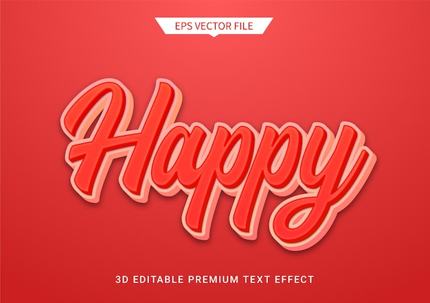 Efecto de estilo de texto editable 3d rojo feliz vector premium