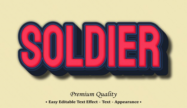 Efecto de estilo de texto editable 3d de soldado