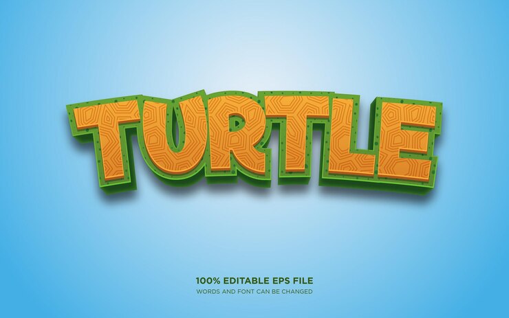 Vector efecto de estilo de texto editable 3d de tortuga