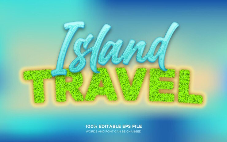 Vector efecto de estilo de texto editable en 3d para viajes a la isla