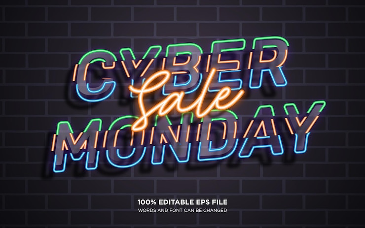 Vector efecto de estilo de texto editable cyber monday sale