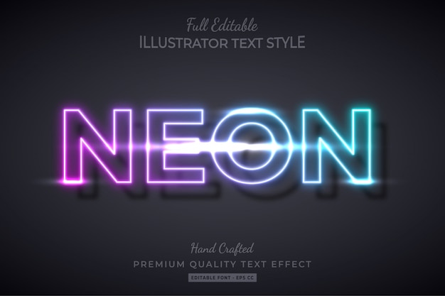 Vector efecto de estilo de texto editable degradado de neón premium