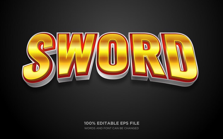 Vector efecto de estilo de texto editable en espada 3d