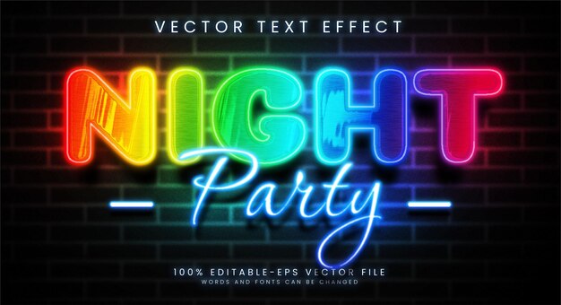 Efecto de estilo de texto editable de fiesta nocturna Texto brillante con concepto colorido