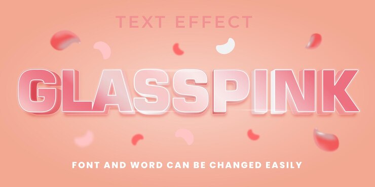 Vector efecto de estilo de texto editable glass pink en 3d adecuado para la creación de contenido, etc.
