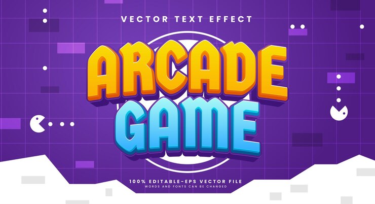 Vector efecto de estilo de texto editable de juego de arcade efecto de texto vectorial con el estilo de los jóvenes a los que les gusta jugar juegos