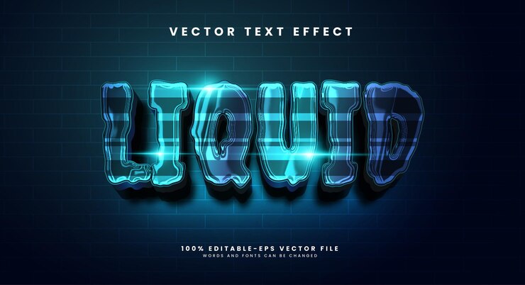 Vector efecto de estilo de texto editable líquido realista en 3d efecto de texto vectorial con un increíble tema de tecnología líquida