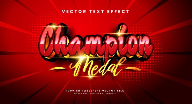 Vector efecto de estilo de texto editable de medalla campeón efecto de texto vectorial con un elegante color rojo para mostrar la fuerza.