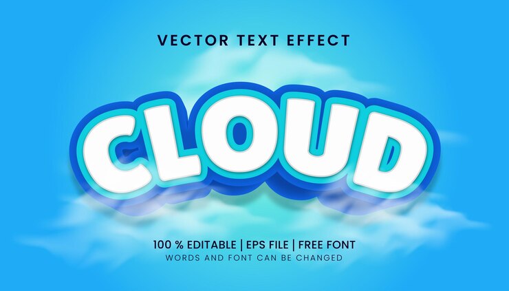 Vector efecto de estilo de texto editable en nube en fondo azul y color suave