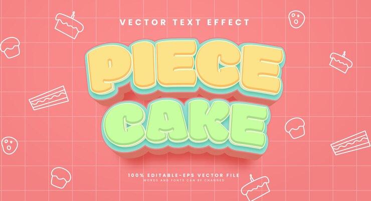 Vector efecto de estilo de texto editable de pieza de pastel efecto de texto vectorial con un concepto de comida dulce que es adecuado para el menú de postres