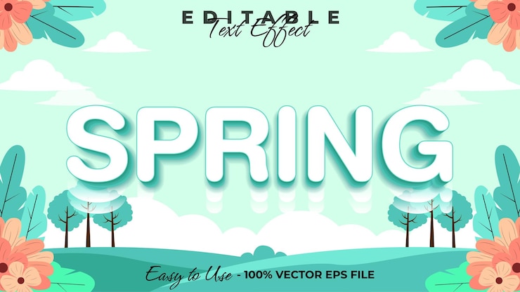 Vector efecto de estilo de texto editable de primavera estilo de texto floral 3d tema