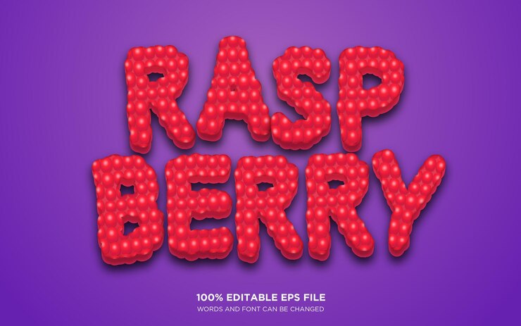 Vector efecto de estilo de texto editable de raspberry 3d
