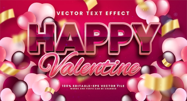 Efecto de estilo de texto editable de San Valentín feliz. Texto de San Valentín en 3D adecuado para temas románticos o de San Valentín.