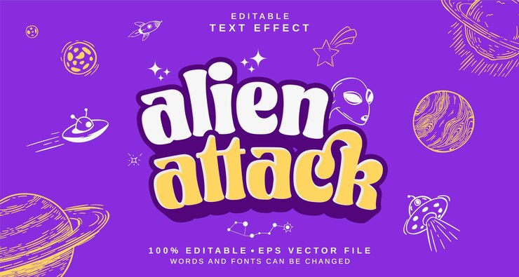 Vector efecto de estilo de texto editable tema de estilo de estilo de mensaje de alien attack