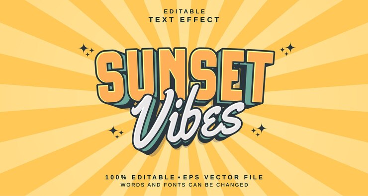 Vector efecto de estilo de texto editable tema de estilo de estilo de mensaje sunset vibes