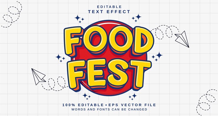 Vector efecto de estilo de texto editable tema de estilo de lenguaje de texto de food fest