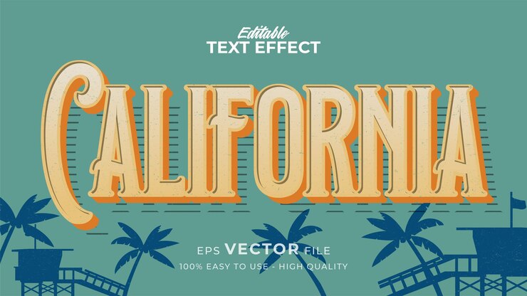 Vector efecto de estilo de texto editable: tema de estilo de texto retro de california
