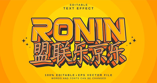 Vector efecto de estilo de texto editable tema de estilo de texto ronin