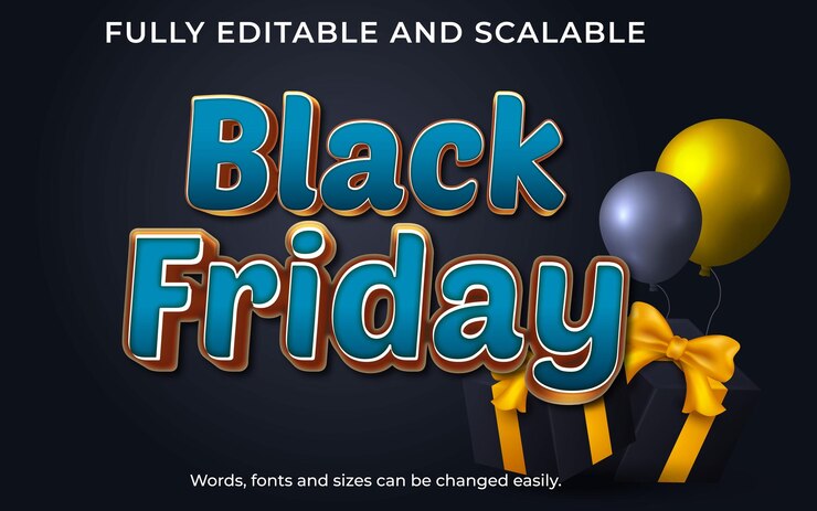 Vector efecto de estilo de texto editable de texto 3d de viernes negro vectorial
