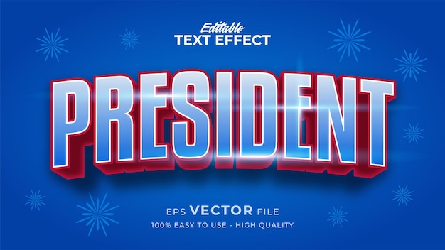 Efecto de estilo de texto editable texto del día del presidente en tema de estilo americano