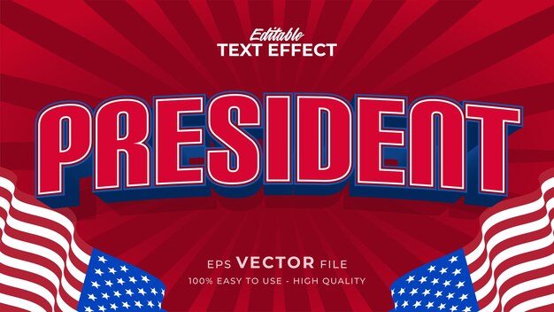 Efecto de estilo de texto editable texto del día del presidente en tema de estilo americano