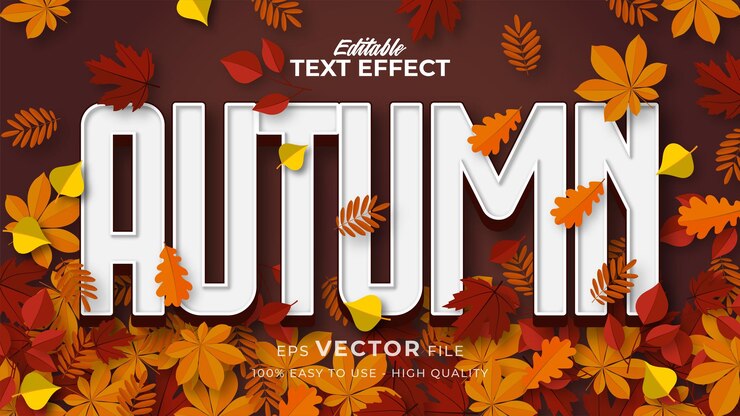Vector efecto de estilo de texto editable: texto de otoño con ilustración de hojas de arce