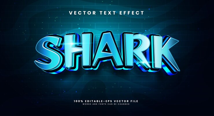 Vector efecto de estilo de texto editable de tiburón azul efecto de texto vectorial con un concepto tecnológico futurista