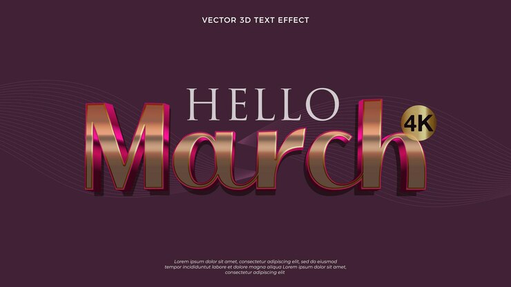 Vector efecto de estilo de texto hello march efecto de texto editable