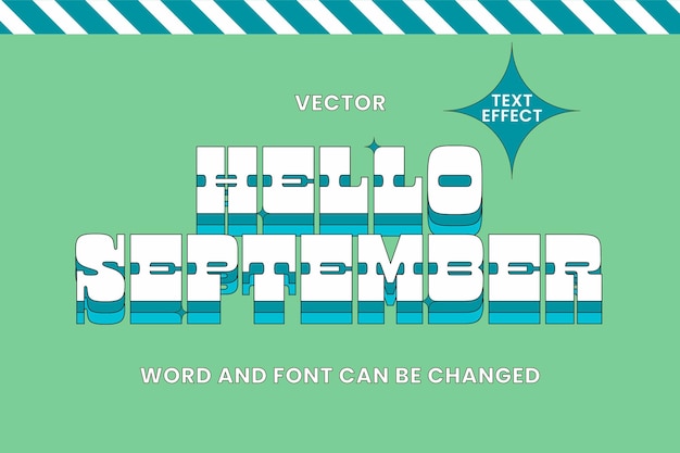 Vector efecto de estilo de texto hello september retro editable