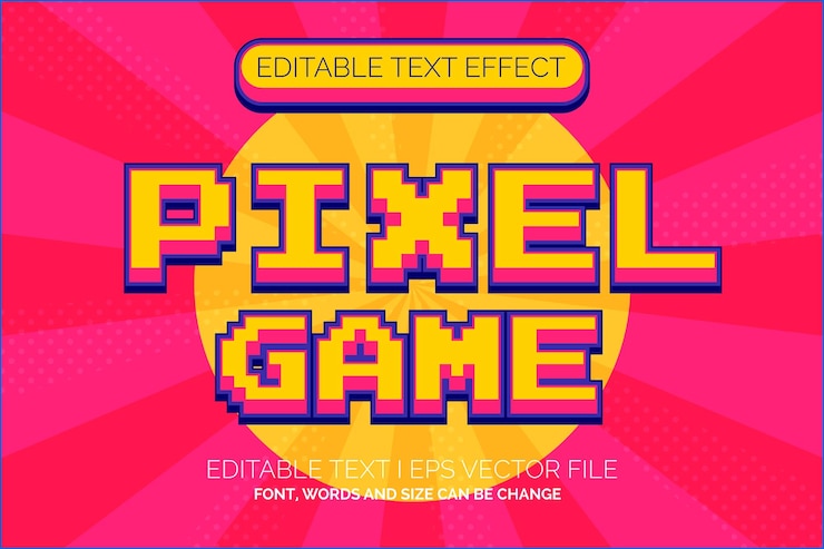 Vector efecto de estilo de texto de juego de píxeles coloridos de reteo
