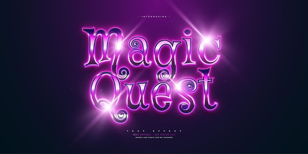 Efecto de estilo de texto Magic Quest Estilo de texto de juego editable con efecto de neón brillante