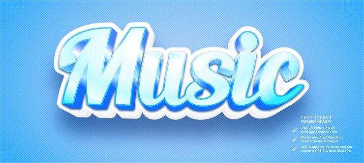 Vector efecto de estilo de texto de música 3d