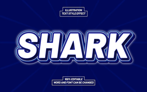 Vector efecto de estilo de texto en negrita 3d de tiburón