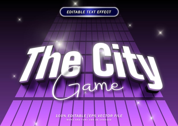 El efecto de estilo de texto de neón 3d del juego de la ciudad editable