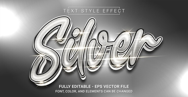 Vector efecto de estilo de texto plateado plantilla de texto gráfico editable
