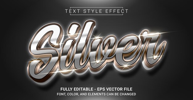 Vector efecto de estilo de texto plateado plantilla de texto gráfico editable